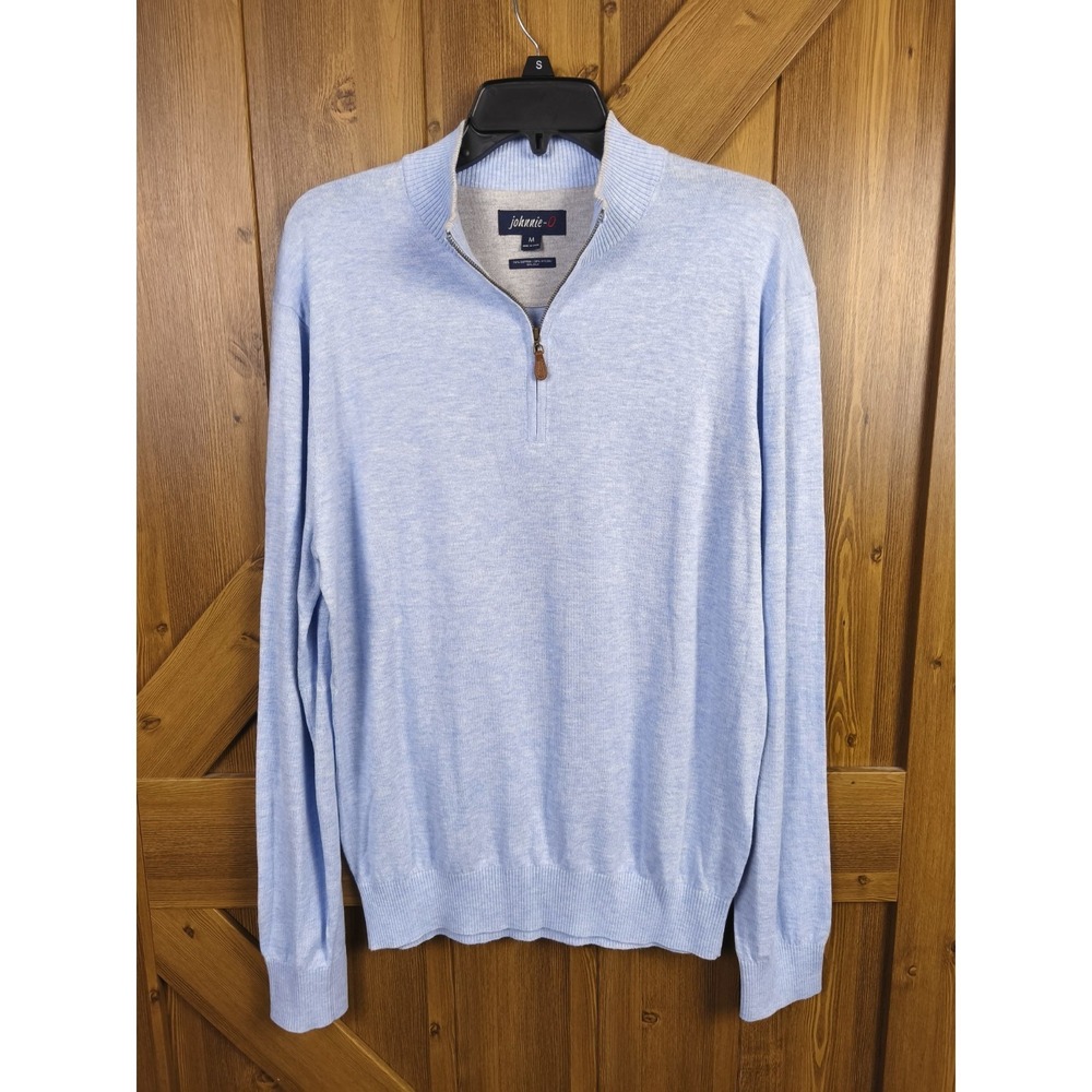 Johnnie-O Quarter Blue Silk Blend Quarter Zip Pullover Golf Sweater Mens Medium